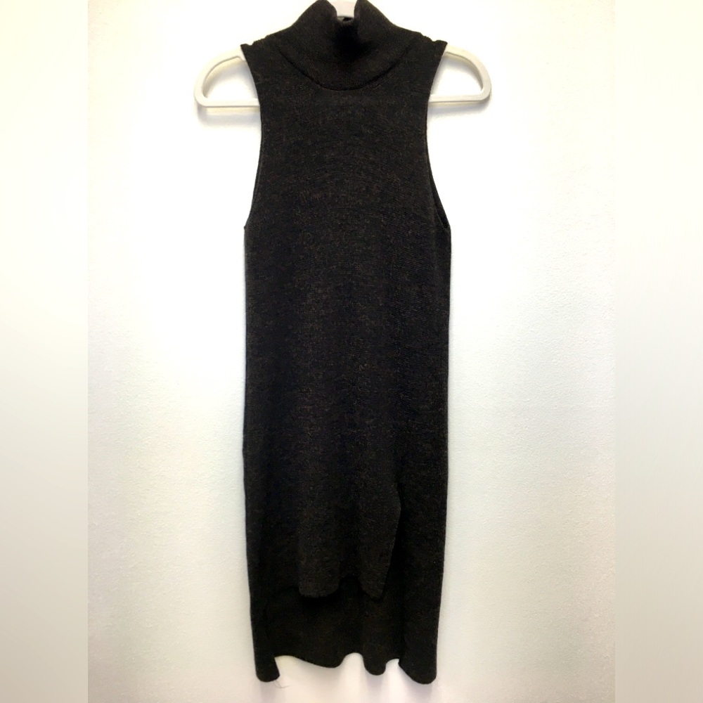 Zara Knit Italian Yarn Mock Neck Sleeveless Midi Dress Medium Brown Alpaca Wool